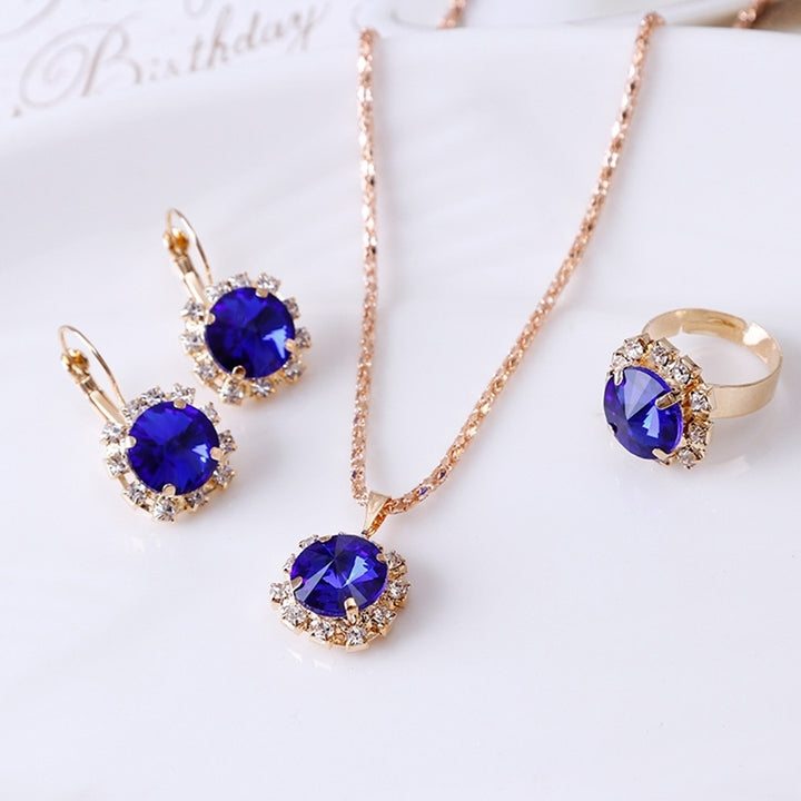Fashion Women Circle Rhinestone Necklace Earrings Ring Pendants Jewelry Set Image 12