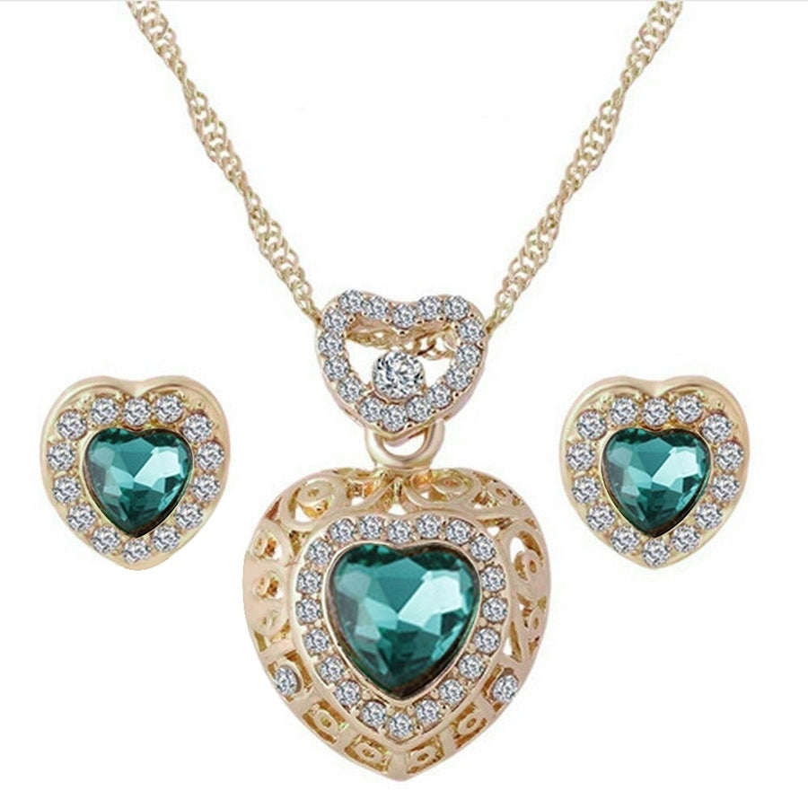 Fashion Heart Alloy Rhinestone Necklace Ear Studs Earrings Women Jewelry Set Image 1
