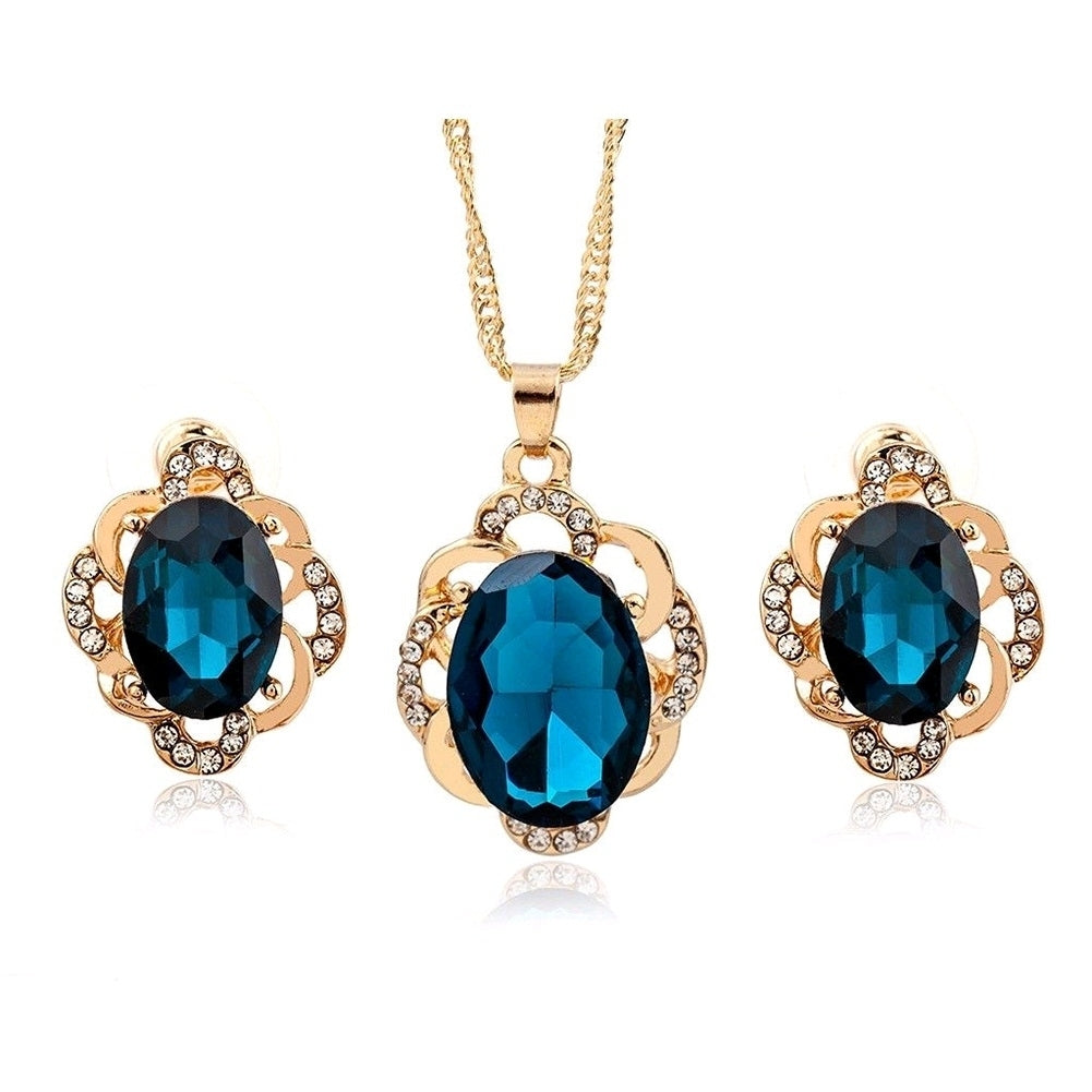 Women Floral Rhinestone Necklace Stud Earrings Fashion Wedding Jewelry Set Gift Image 8