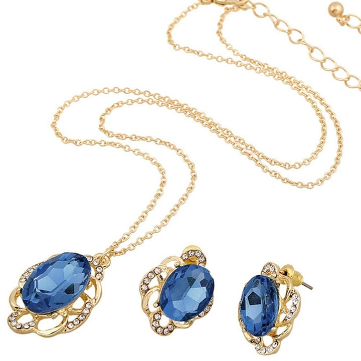 Women Floral Rhinestone Necklace Stud Earrings Fashion Wedding Jewelry Set Gift Image 9