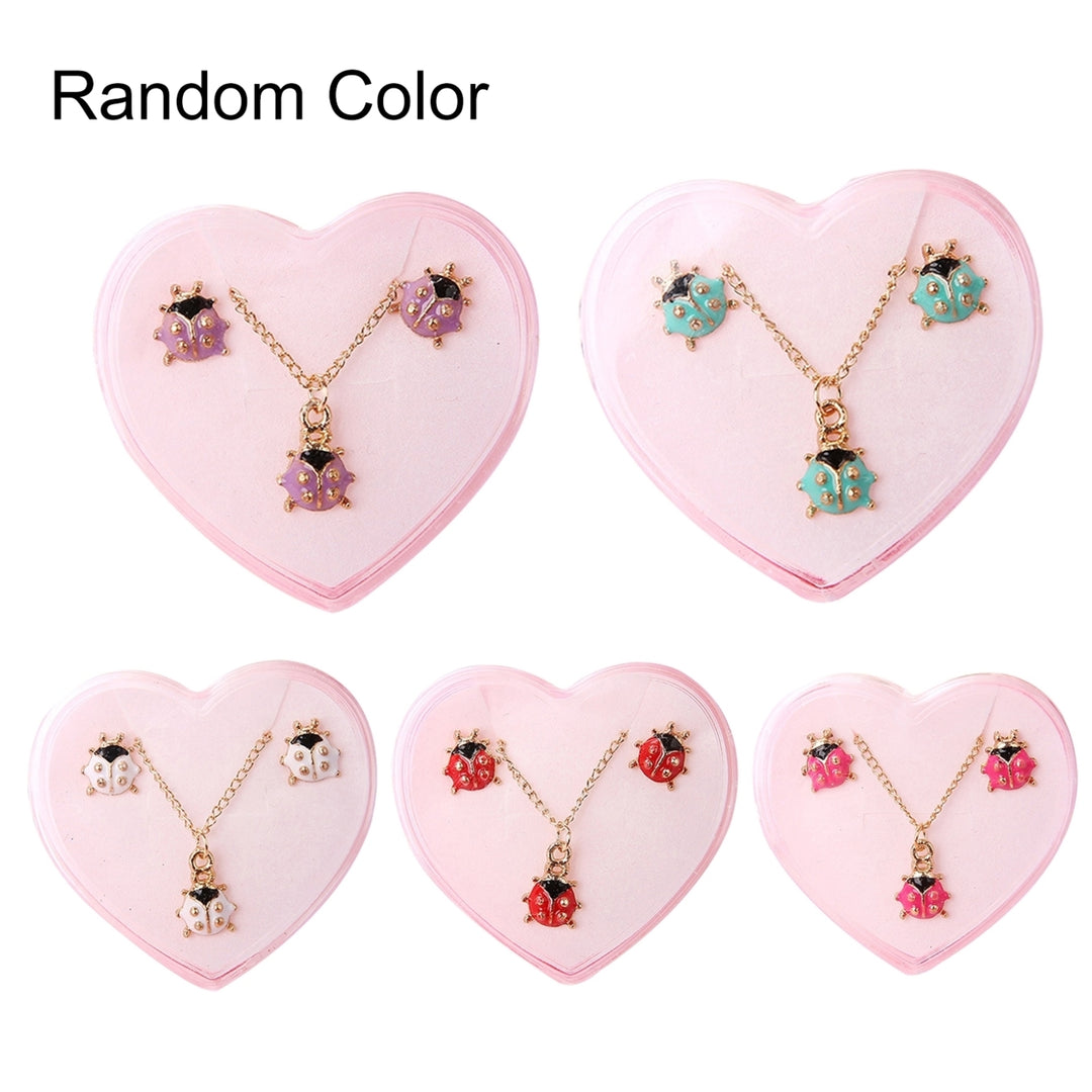Cute Butterfly Bowknot Beetle Toddler Girls Necklace Ear Studs Jewelry Set Gift Image 3