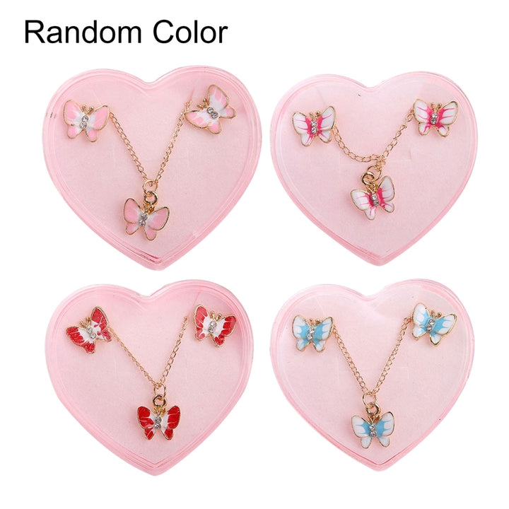 Cute Butterfly Bowknot Beetle Toddler Girls Necklace Ear Studs Jewelry Set Gift Image 4