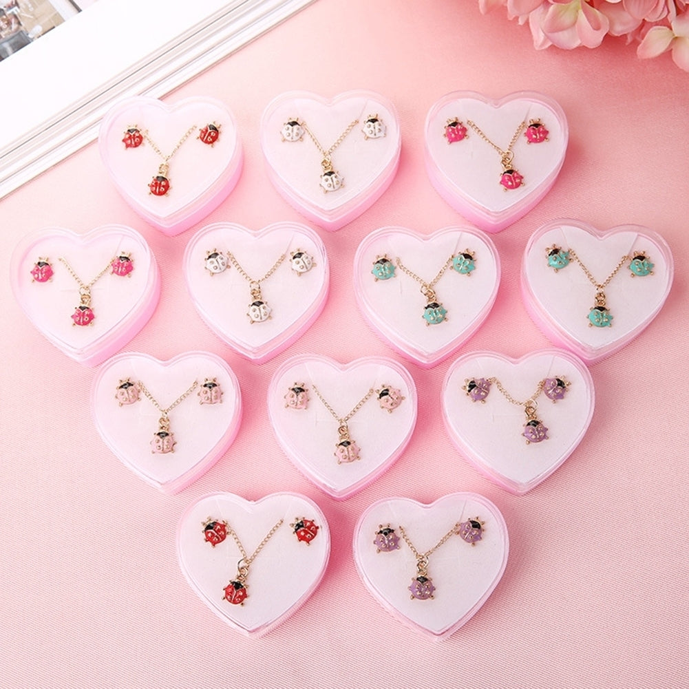 Cute Butterfly Bowknot Beetle Toddler Girls Necklace Ear Studs Jewelry Set Gift Image 11