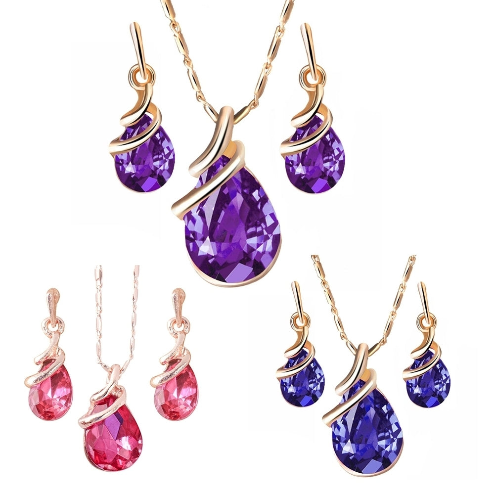 Fashion Women Teardrop Rhinestone Pendant Stud Earrings Necklace Jewelry Set Image 1