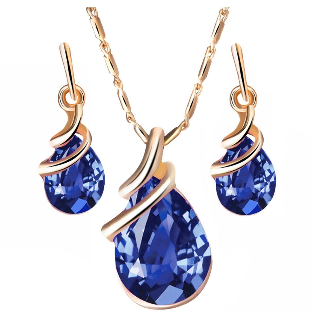 Fashion Women Teardrop Rhinestone Pendant Stud Earrings Necklace Jewelry Set Image 3
