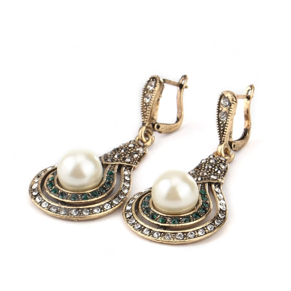 Turkish Style Bridal Faux Pearl Necklace Ring Earrings Jewelry Set Party Gift Image 4