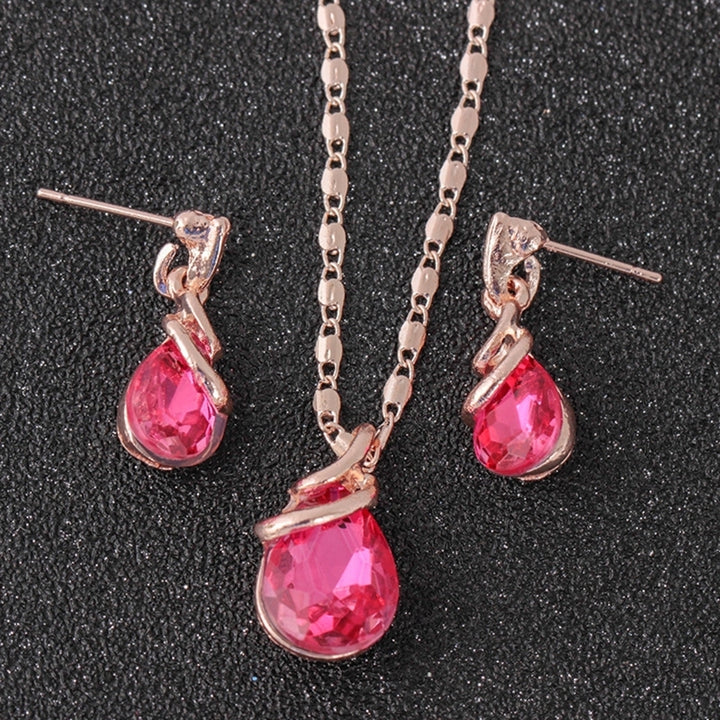Fashion Women Teardrop Rhinestone Pendant Stud Earrings Necklace Jewelry Set Image 4