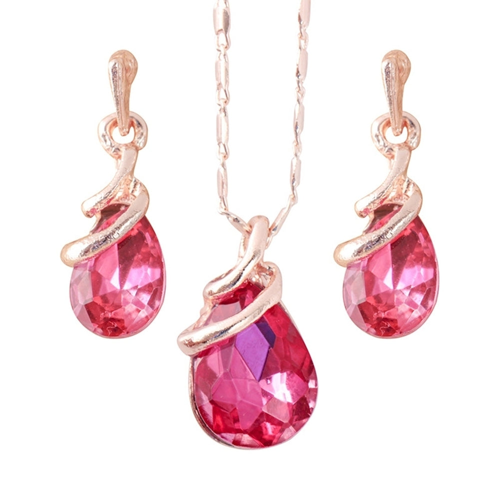 Fashion Women Teardrop Rhinestone Pendant Stud Earrings Necklace Jewelry Set Image 4