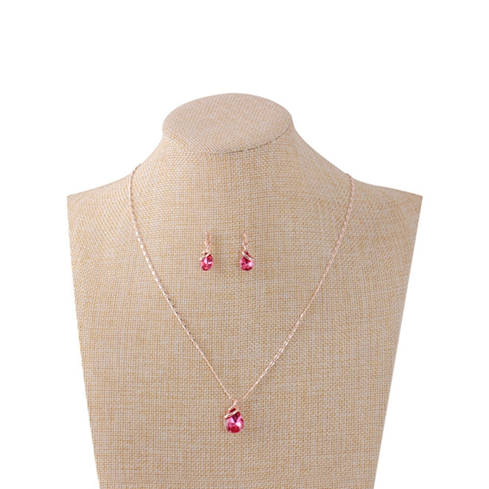 Fashion Women Teardrop Rhinestone Pendant Stud Earrings Necklace Jewelry Set Image 8