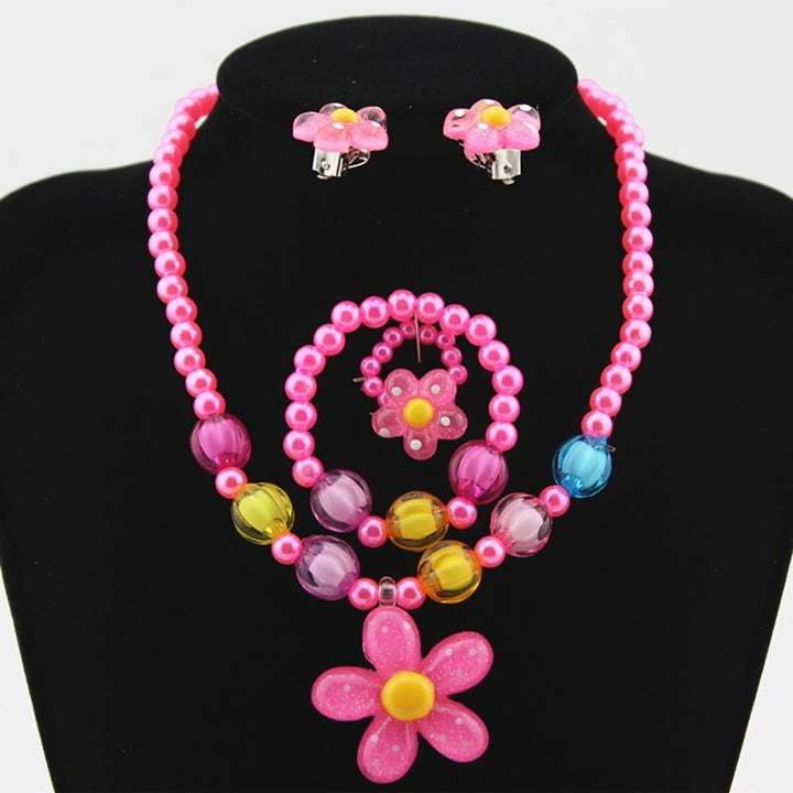 5Pcs Handmade Flower Necklace Bracelet Ring Ear Studs Kids Girls Jewelry Set Image 4