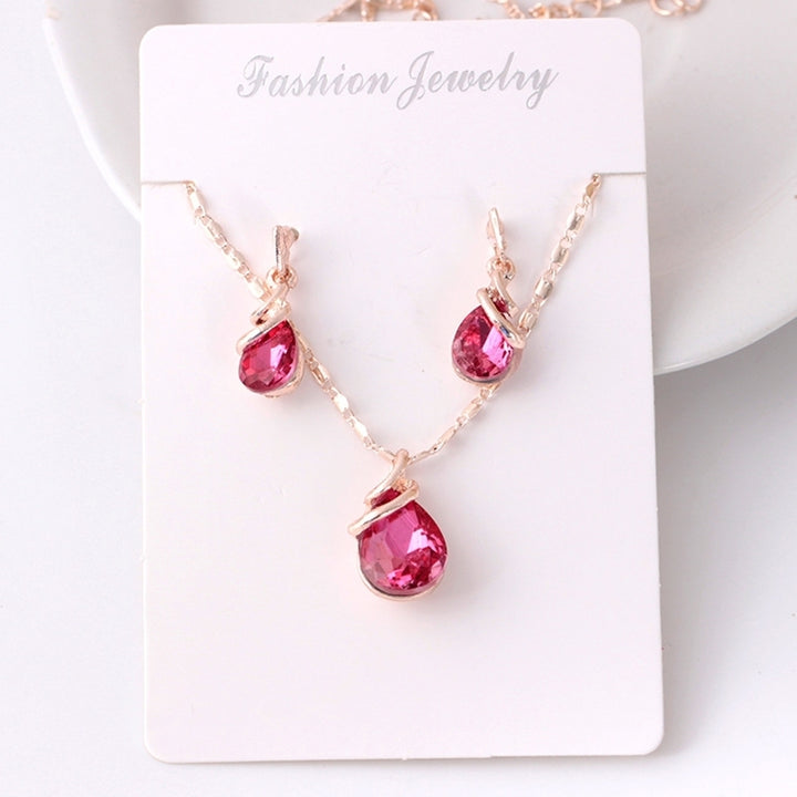 Fashion Women Teardrop Rhinestone Pendant Stud Earrings Necklace Jewelry Set Image 9