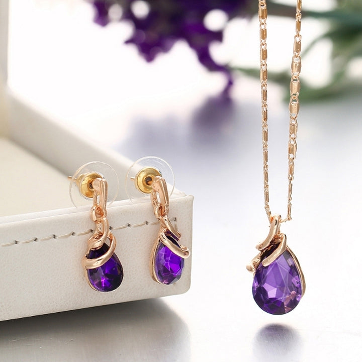 Fashion Women Teardrop Rhinestone Pendant Stud Earrings Necklace Jewelry Set Image 12