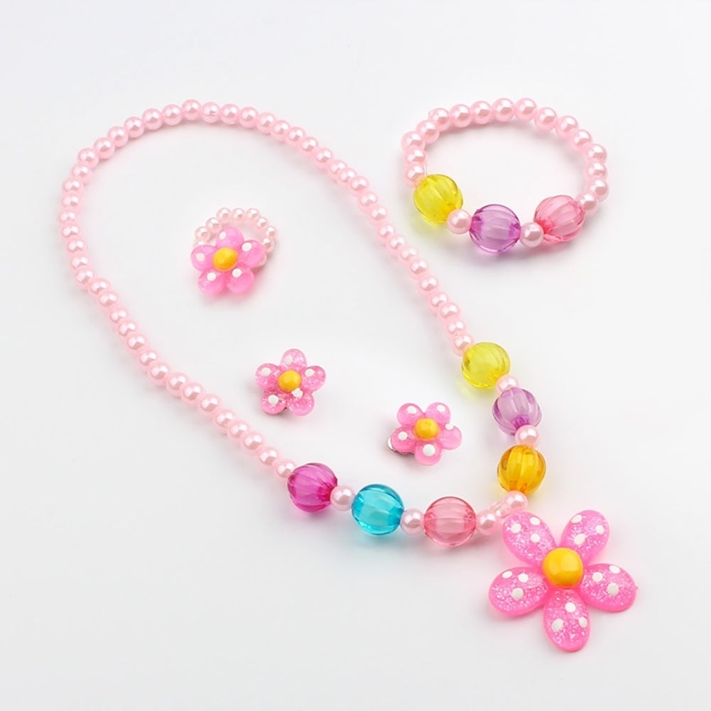 5Pcs Handmade Flower Necklace Bracelet Ring Ear Studs Kids Girls Jewelry Set Image 11