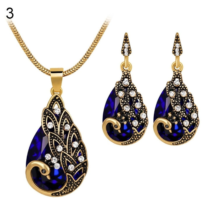 3Pcs Rhinestone Earrings Jewelry Fake Gemstone Peacock Pendant Fashion Necklace Image 1