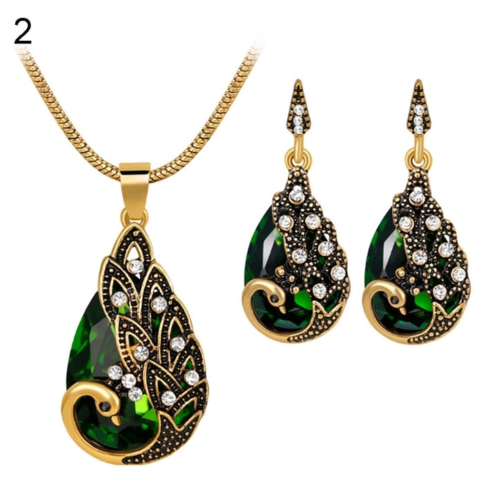 3Pcs Rhinestone Earrings Jewelry Fake Gemstone Peacock Pendant Fashion Necklace Image 4