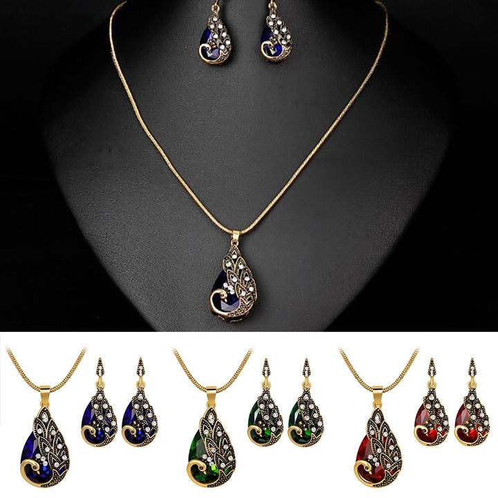 3Pcs Rhinestone Earrings Jewelry Fake Gemstone Peacock Pendant Fashion Necklace Image 6