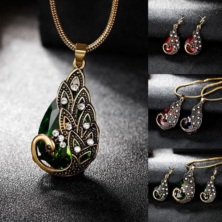 3Pcs Rhinestone Earrings Jewelry Fake Gemstone Peacock Pendant Fashion Necklace Image 7