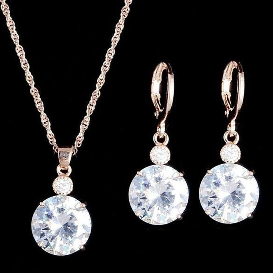 Fashion Jewelry Set Round Rhinestone Pendant Necklace Bridal Leaverback Earrings Image 1