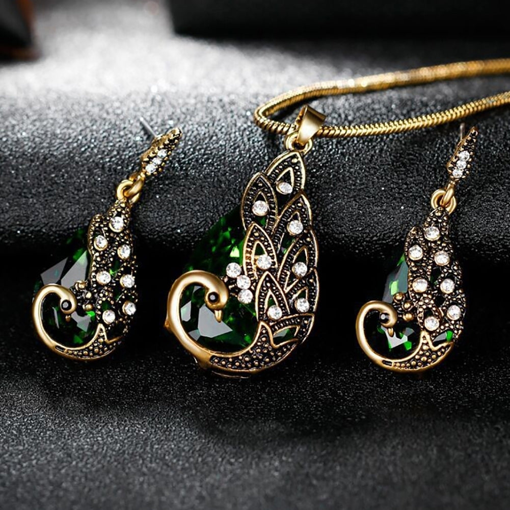 3Pcs Rhinestone Earrings Jewelry Fake Gemstone Peacock Pendant Fashion Necklace Image 8