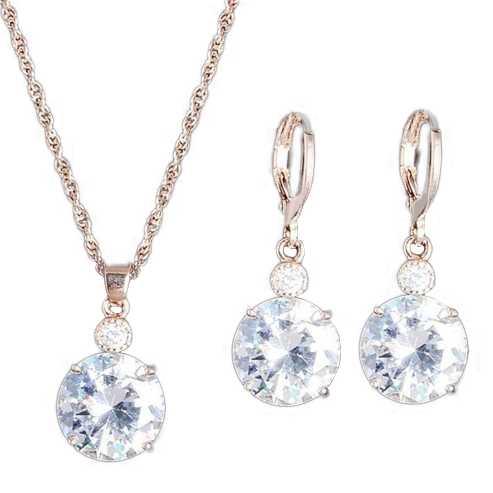 Fashion Jewelry Set Round Rhinestone Pendant Necklace Bridal Leaverback Earrings Image 3