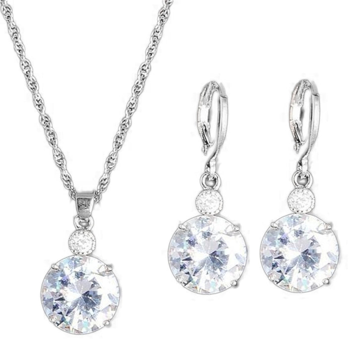 Fashion Jewelry Set Round Rhinestone Pendant Necklace Bridal Leaverback Earrings Image 4