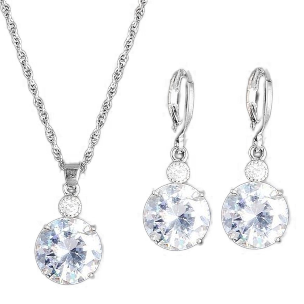 Fashion Jewelry Set Round Rhinestone Pendant Necklace Bridal Leaverback Earrings Image 1