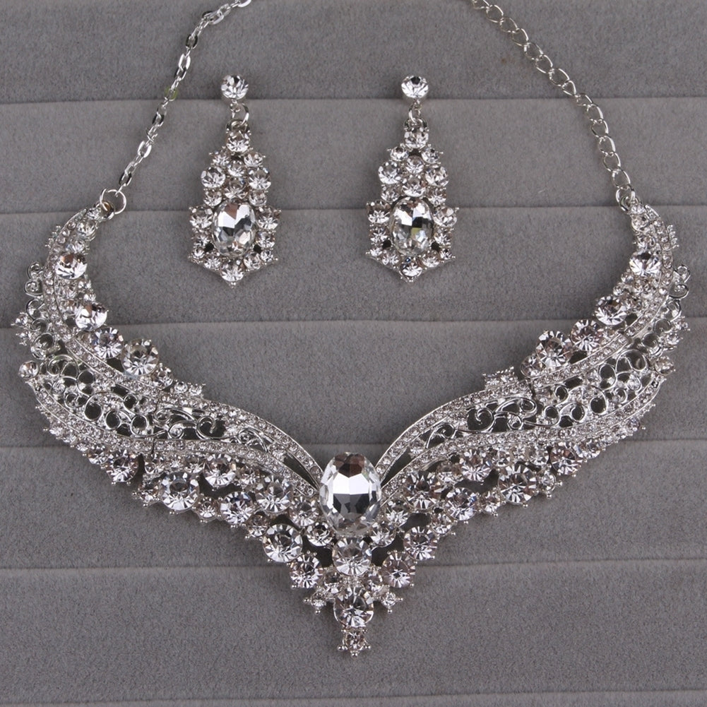 Wedding Bridal Queen Style Fully Shiny Rhinestone Necklace Earrings Jewelry Set Image 4