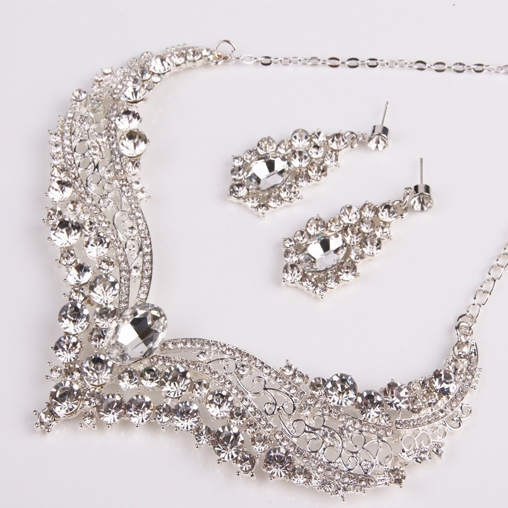 Wedding Bridal Queen Style Fully Shiny Rhinestone Necklace Earrings Jewelry Set Image 4
