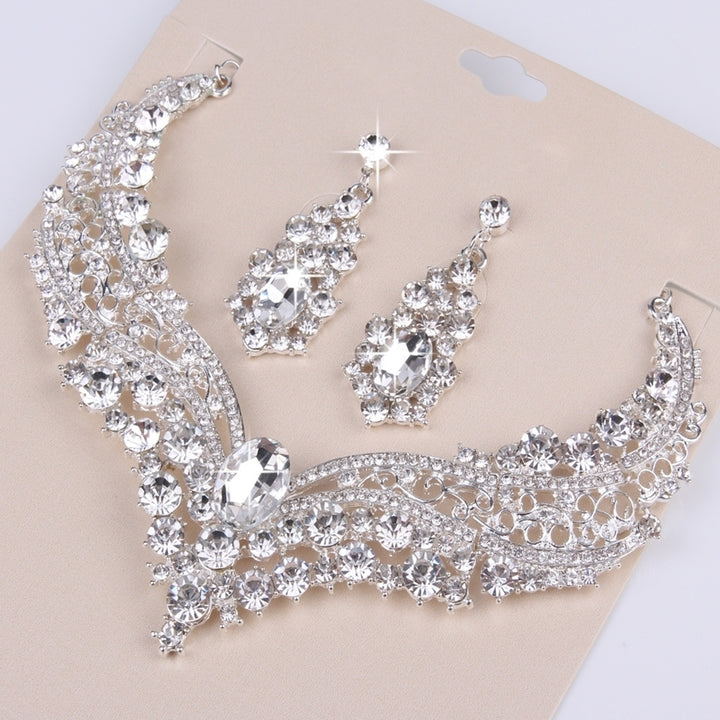 Wedding Bridal Queen Style Fully Shiny Rhinestone Necklace Earrings Jewelry Set Image 6