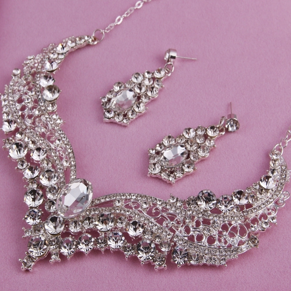 Wedding Bridal Queen Style Fully Shiny Rhinestone Necklace Earrings Jewelry Set Image 7
