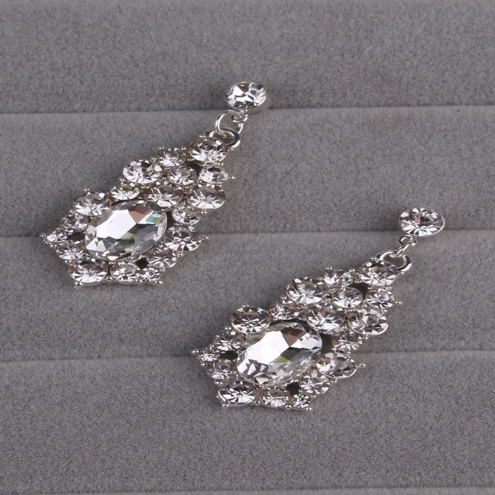 Wedding Bridal Queen Style Fully Shiny Rhinestone Necklace Earrings Jewelry Set Image 8