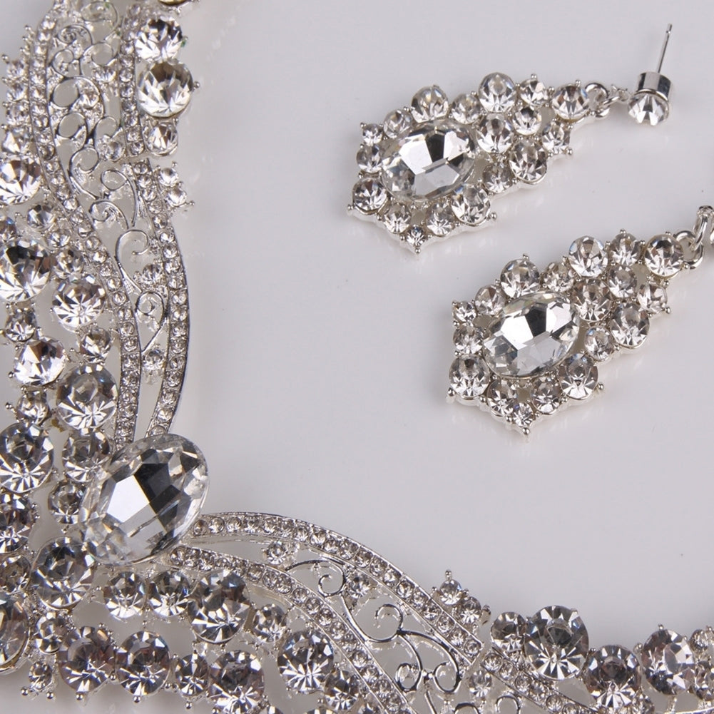 Wedding Bridal Queen Style Fully Shiny Rhinestone Necklace Earrings Jewelry Set Image 9