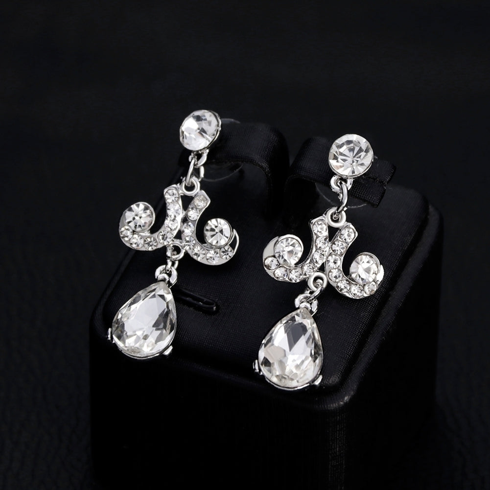 Lady Fashion Rhinestone Pendant Earrings Necklace Luxury Bridal Jewelry Set Image 4