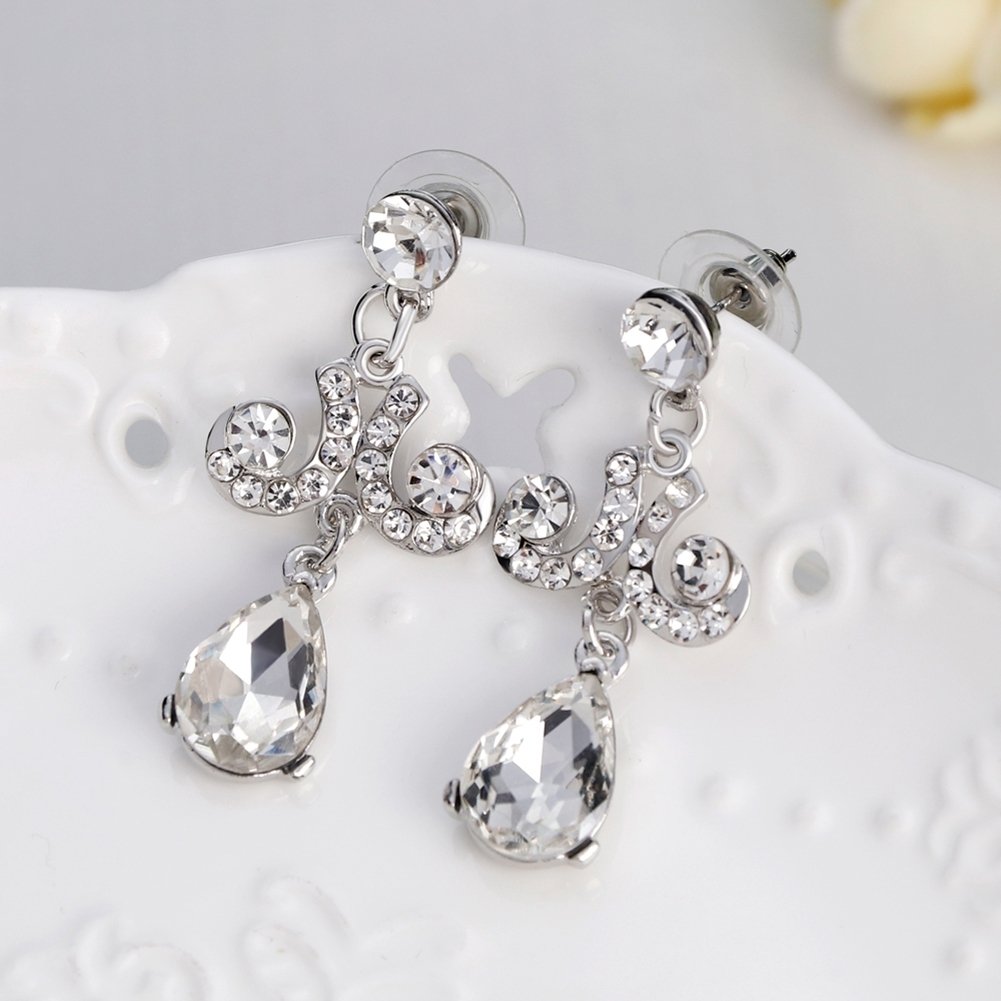 Lady Fashion Rhinestone Pendant Earrings Necklace Luxury Bridal Jewelry Set Image 7