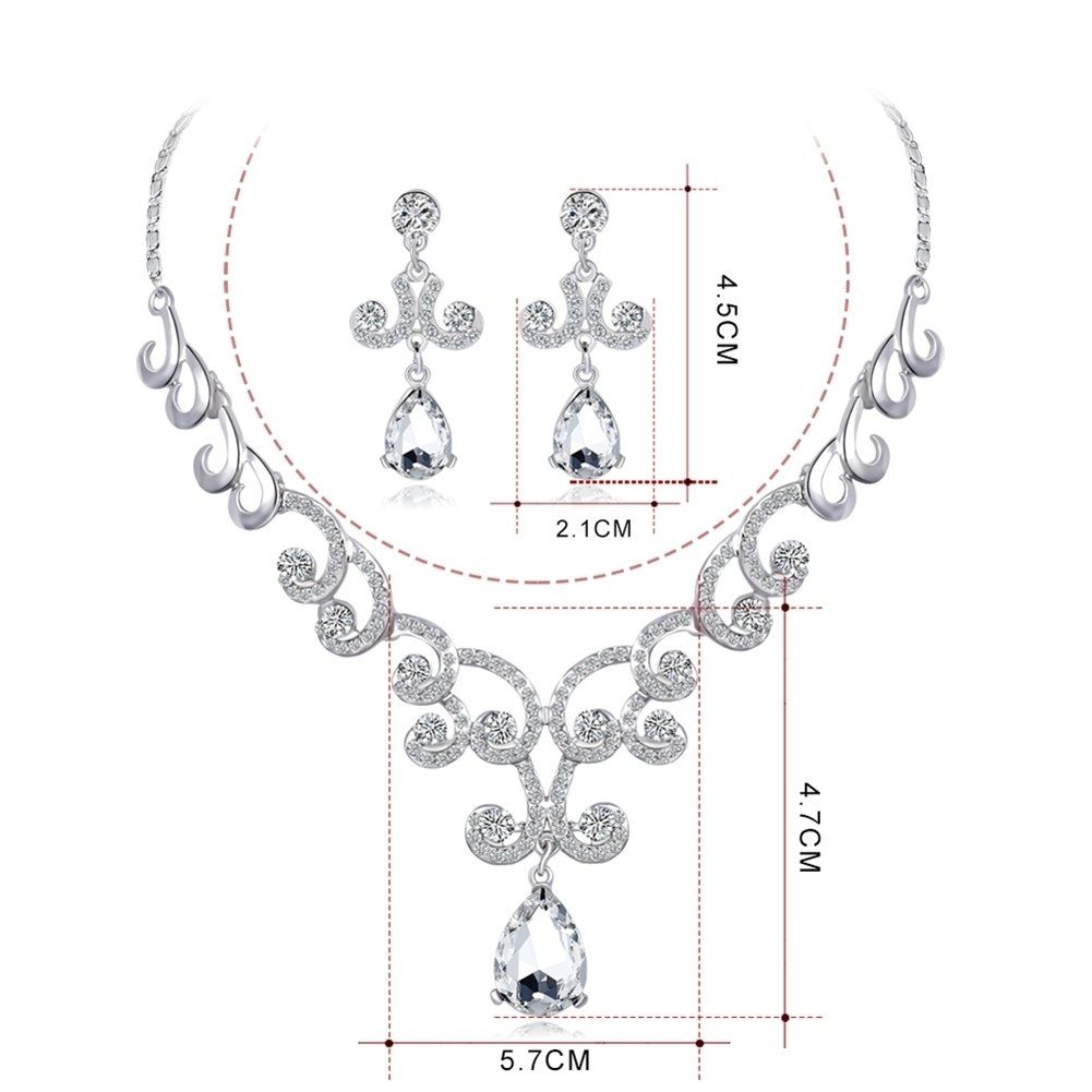 Lady Fashion Rhinestone Pendant Earrings Necklace Luxury Bridal Jewelry Set Image 8