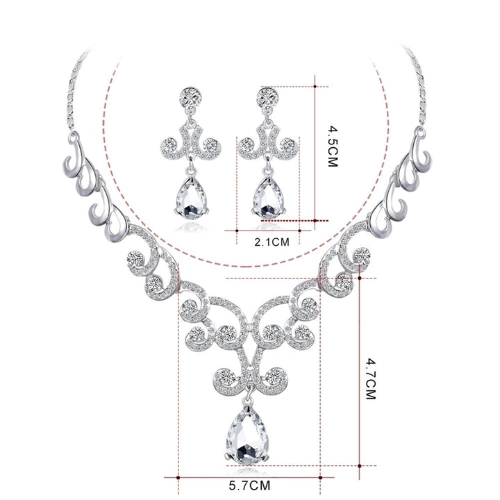 Lady Fashion Rhinestone Pendant Earrings Necklace Luxury Bridal Jewelry Set Image 8