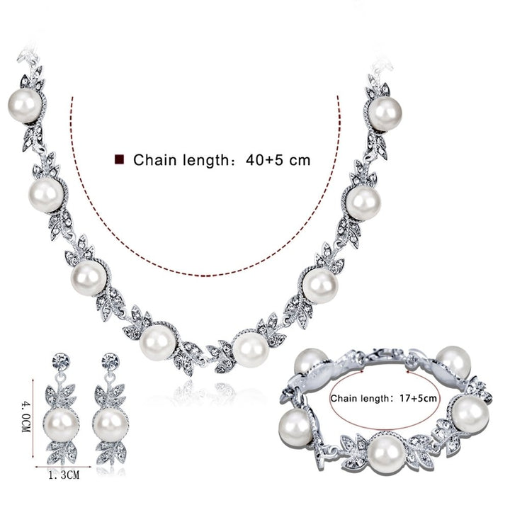 Women Faux Pearl Rhinestone Necklace Stud Earrings Bracelet Jewelry Wedding Image 10