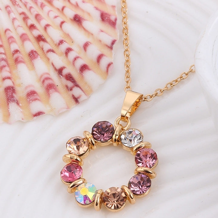 Fashion Circle Colorful Rhinestone Necklace Ear Studs Earrings Women Jewelry Set Image 4