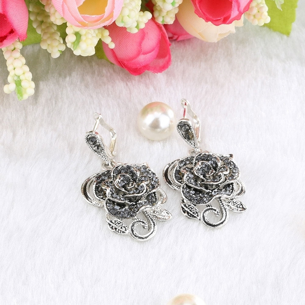 Fashion Rose Flower Pendant Necklace Earrings Finger Ring Lady Party Jewelry Set Image 7