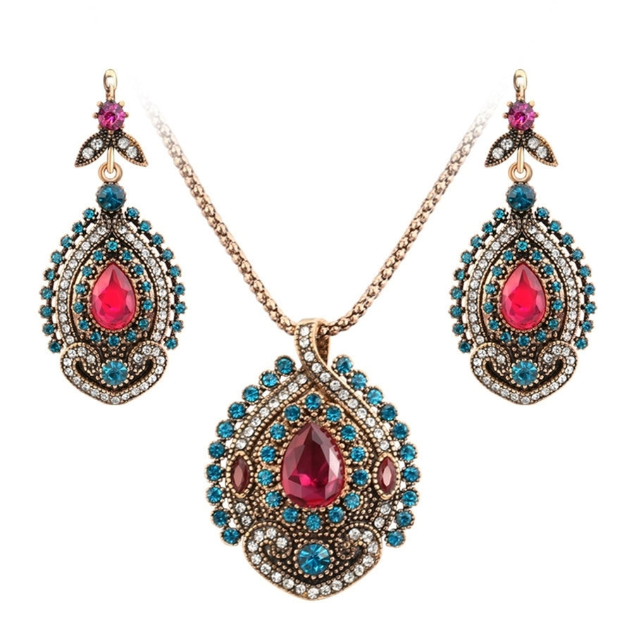 Women Bohemian Rhinestone Drop Earrings Eardrop Necklace Party Club Jewelry Set Image 1