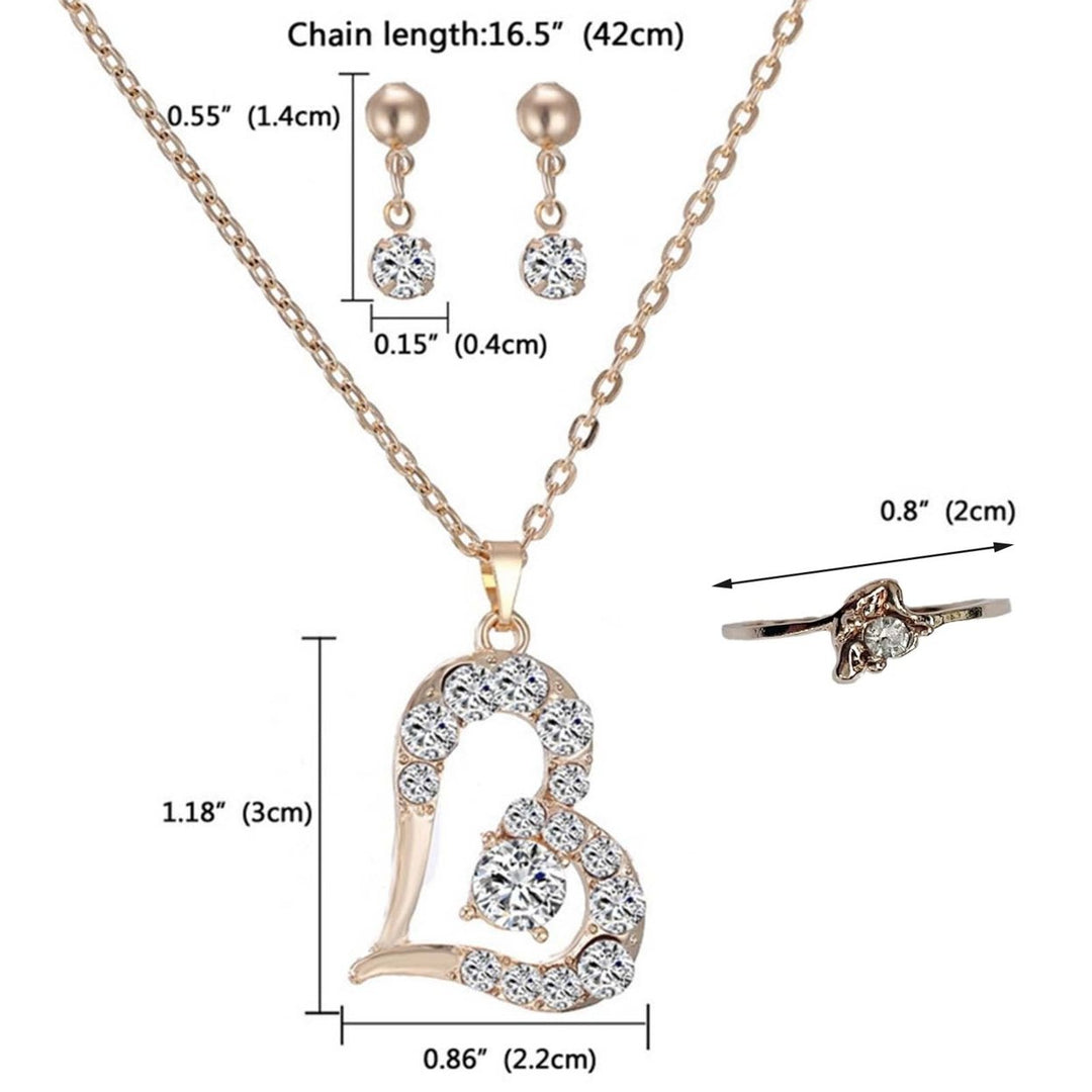 Luxury Love Heart Pendant Rhinestone Necklace Ring Earrings Women Jewelry Set Image 8