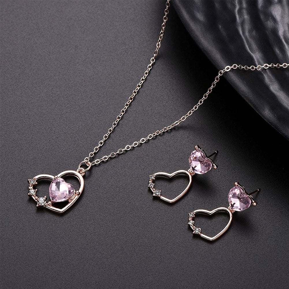 Rhinestone Hollow Love Heart Jewelry Set Women Necklace Earrings Bridal Jewelry Image 1