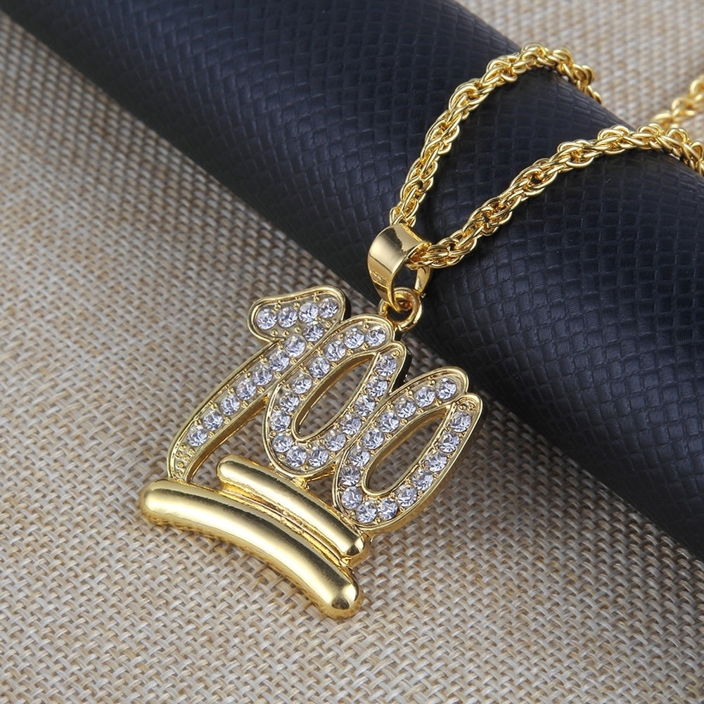 Men Hip Hop Twist Chain Rhinestone Number 100 Pendant Necklace Street Jewelry Image 4