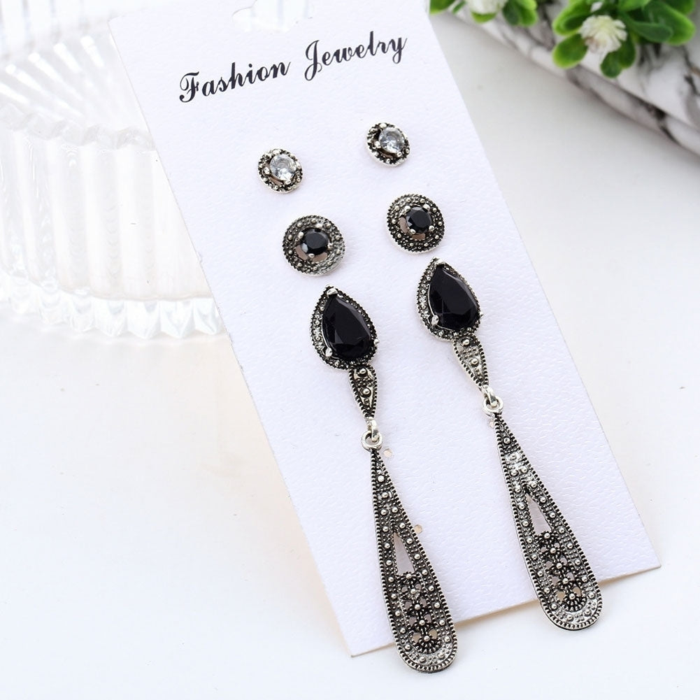 4Pairs Bohemian Women Cubic Zirconia Round Drop Ear Studs Linear Earrings Set Image 3