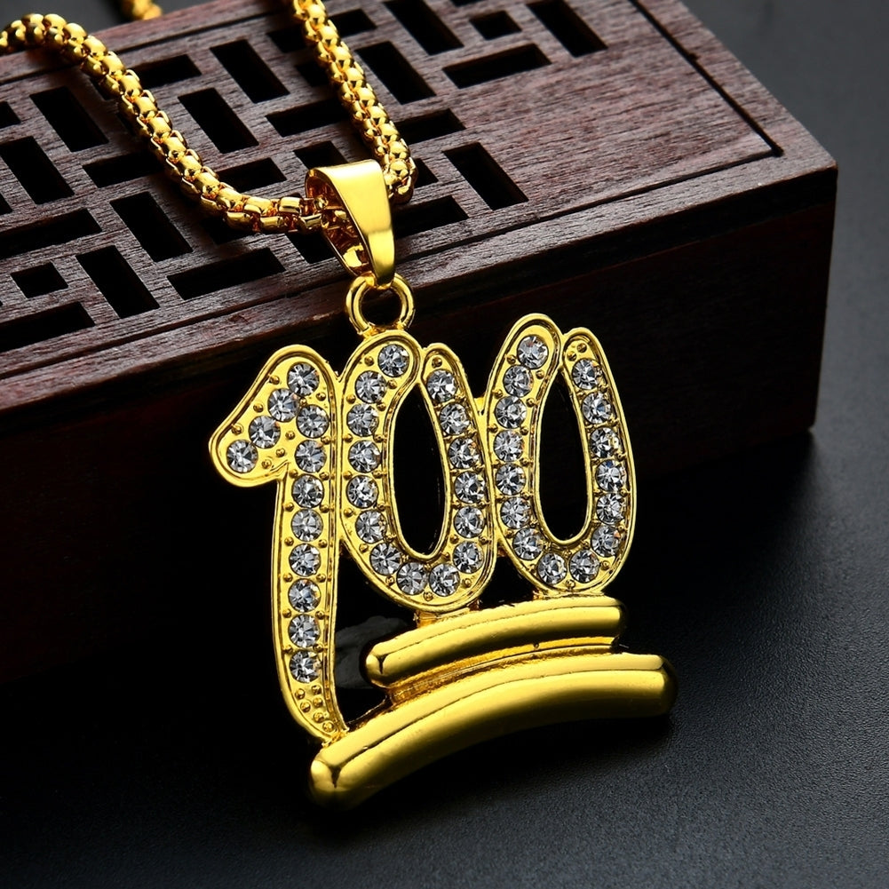 Men Hip Hop Twist Chain Rhinestone Number 100 Pendant Necklace Street Jewelry Image 6