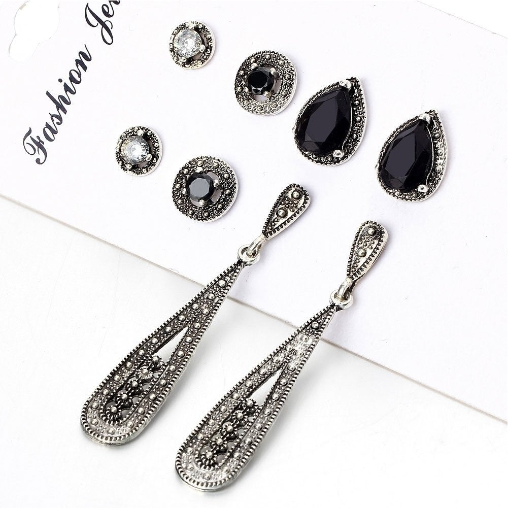 4Pairs Bohemian Women Cubic Zirconia Round Drop Ear Studs Linear Earrings Set Image 6