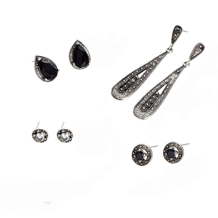 4Pairs Bohemian Women Cubic Zirconia Round Drop Ear Studs Linear Earrings Set Image 10