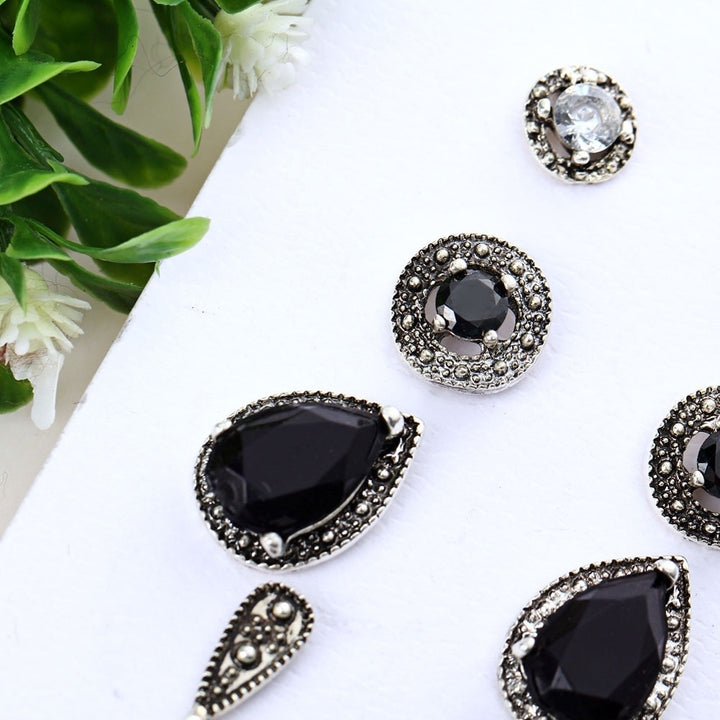 4Pairs Bohemian Women Cubic Zirconia Round Drop Ear Studs Linear Earrings Set Image 12