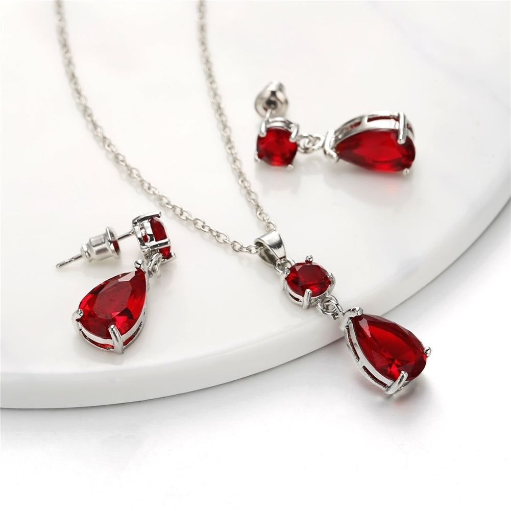 Fashion Round Drop Zircon Pendant Eardrop Earrings Necklace Women Jewelry Set Image 3