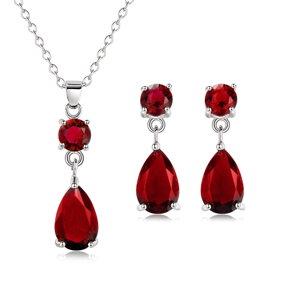 Fashion Round Drop Zircon Pendant Eardrop Earrings Necklace Women Jewelry Set Image 8